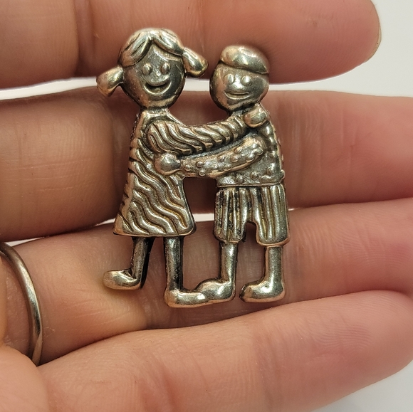 Sterling Silver 925 Brother and Sister Brooch - Picture 2 of 6